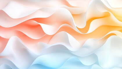 Poster - Abstract wave pattern in soft colors of orange, white, and blue. Suitable for backgrounds, presentations, and graphic design, conveying a sense of movement and fluidity.