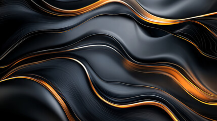 Poster - An abstract, flowing design featuring smooth waves of black and golden tones