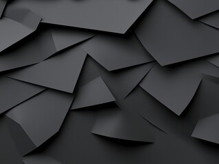 Poster - An abstract background featuring layers of dark geometric shapes. The sharp edges and varying angles create a sense of depth and dimension, ideal for modern design projects.