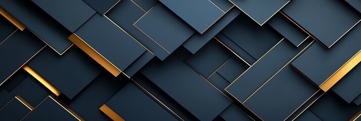 Poster - An abstract composition featuring a modern design with layered rectangles in dark colors, accented by hints of gold