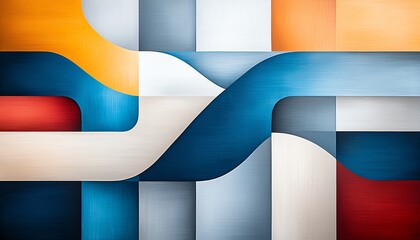 Poster - An abstract composition featuring flowing shapes and vivid colors. This modern artwork combines orange, blue, and white hues, creating a sense of movement and harmony.