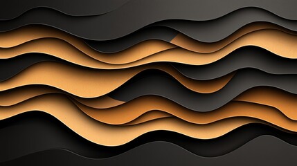 Poster - An abstract design featuring layered waves in black and gold. This visually striking composition adds depth and texture, suitable for backgrounds or creative projects.