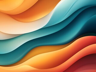 Poster - An abstract design featuring smooth flowing waves in vibrant colors of orange, blue, and teal, creating a dynamic yet harmonious visual experience ideal for creative projects.