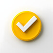 © Gary - 3d check icon, checklist tick, done mark. Vector realistic plastic style checkmark, symbol of selection, confirmation or approval. yellow circle with a white, white background