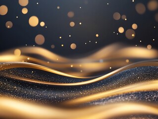 Poster - An abstract image featuring smooth, golden waves illuminated by scattered bokeh lights, creating a sense of elegance and sophistication, perfect for backgrounds or design elements.