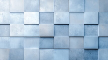 Poster - An abstract image showcasing a textured wall featuring a grid of blue and gray tiles. The varying shades and patterns create a modern aesthetic, perfect for a contemporary setting.