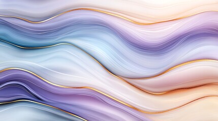 Poster - An abstract wave pattern showcasing delicate hues of blue, purple, and pink. The fluid lines create a sense of motion and tranquility, perfect for modern design projects.