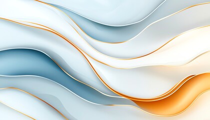 Poster - An abstract wave pattern showcasing fluid lines in soft shades of blue, white, and orange