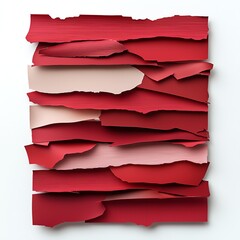 Poster - An artistic composition featuring layered strips of red and pink paper, creating texture and depth. Ideal for backgrounds, creative projects, or abstract art themes.
