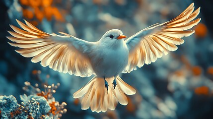 Wall Mural - White bird soaring, autumn garden, peace, nature