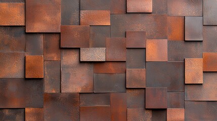 Poster - An artistic wall composed of rectangular metal panels showcases a warm palette of copper hues