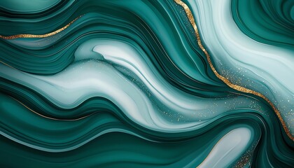 Poster - An elegant abstract background featuring flowing teal and white waves, highlighted with shimmering gold accents, perfect for creative projects and modern design needs.