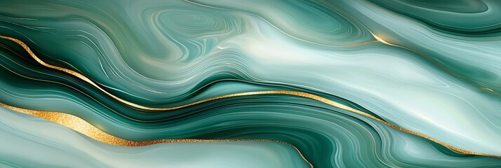 Poster - An elegant abstract design featuring flowing curves in soothing shades of teal and gold. Perfect for backgrounds, digital art, or modern decor, invoking a sense of tranquility.