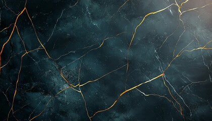 Poster - An elegant dark marble background featuring striking gold veins. Ideal for design projects, presentations, or as a sophisticated texture in various applications.