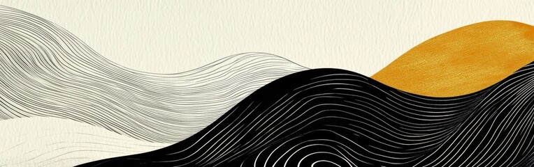 Aufkleber - High-contrast wave pattern in black and white with a hint of gold showcasing dynamic lines and textures