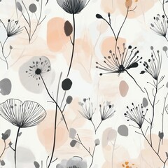 Poster - Gentle watercolor doodle designs showcase delicate flowers on a soft background in a whimsical pattern suitable for various uses