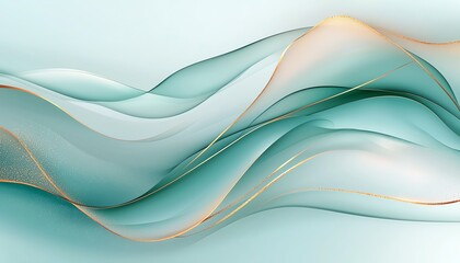Poster - This abstract design features flowing waves of soft teal and gold hues, creating a serene and calming visual experience suitable for various creative projects.