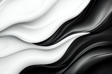 Poster - This abstract image features flowing black and white waves, creating a dynamic and modern visual effect