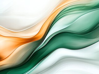 Poster - This abstract image features fluid waves in shades of green and orange against a light background, creating a sense of movement and tranquility for various design projects.