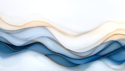 Poster - This abstract image showcases fluid waves in soft hues of blue and beige, blending seamlessly to create a calming and contemporary design