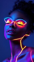 Poster - Conceptual visualization of a glowing woman radiating energy in a vibrant, artistic setting during nighttime