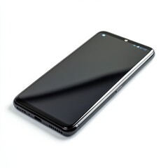 Poster - Compact black smartphone with a glowing display resting on a surface in a well-lit environment