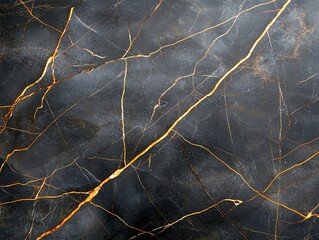 Poster - Black and gold marble surface features stunning golden veins, ideal for backgrounds, textures, and elegant interior design projects, bringing luxury and sophistication 