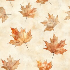 Poster - Calming watercolor doodles of autumn leaves on a soft background create a serene atmosphere for relaxation