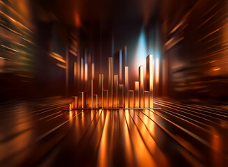 Aufkleber - Golden bars rise within a softly blurred, warm-toned abstract environment. The scene is bathed in golden light, suggesting depth and dynamic movement.