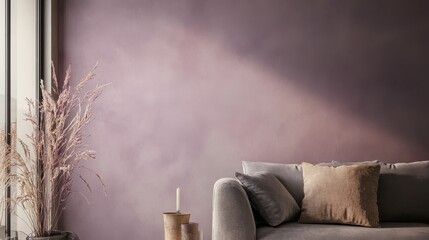 Poster - Muted lavender background enhances the serene atmosphere of a modern living space adorned with natural elements