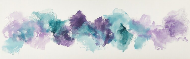 Poster - Soft watercolor strokes create a dreamy blend of teal and purple hues in an abstract art piece
