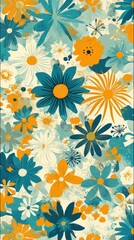 Aufkleber - Spring floral composition featuring bright turquoise and orange hues in a vibrant display of nature's beauty