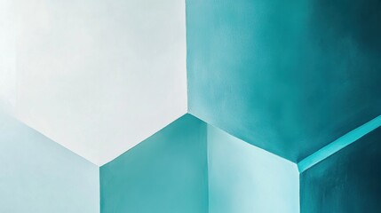 Aufkleber - Elegant minimalist composition showcasing a blend of cool teal and white geometric shapes in a modern interior setting