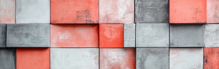Aufkleber - Coral and gray squares arranged freely in a modern abstract design showcasing texture and color