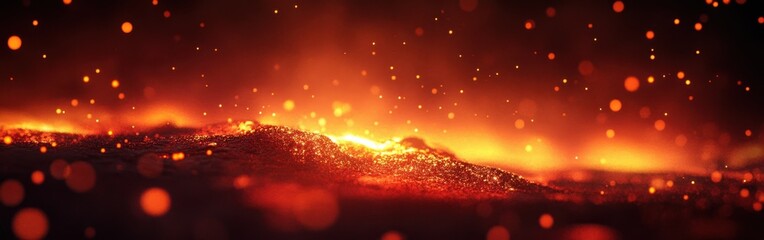 Poster - Glowing bokeh lights create a warm atmosphere with bold orange and dark red tones evoking passion and energy