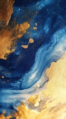 Aufkleber - Vibrant gold and blue abstract bokeh art with swirling patterns created through a textured layering technique