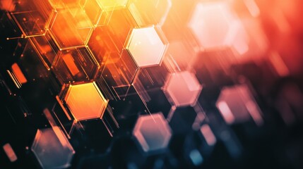 Leinwandbilder - Futuristic abstract hexagonal pattern showcasing vibrant colors and light effects in a digital landscape