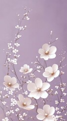 Poster - Whimsical sketch of white flowers against a soft lavender background capturing the essence of springtime beauty