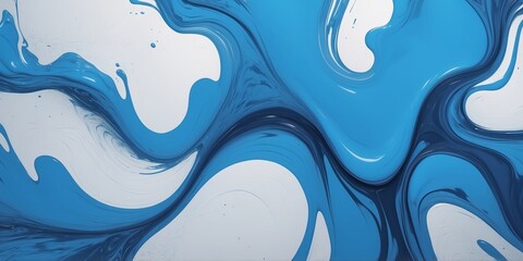 Poster - Dynamic blue paint swirls on a white background create an abstract art piece in a creative studio