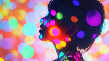 Aufkleber - Child illuminated with colorful patterns in vibrant artistic display at playtime during evening hours