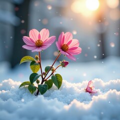 Wall Mural - The delicate scent of winter flowers wafts through the crisp air as they bloom in the snow, bloom, fragrance, white