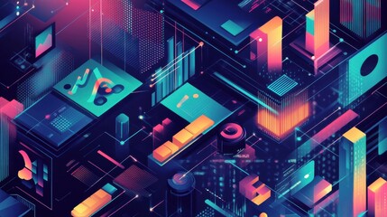Poster - Vibrant depiction of a modern server environment showcasing intricate data structures and connectivity