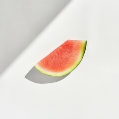 Aufkleber - Fresh watermelon slice displaying juicy red flesh with vibrant green rind on a clean white backdrop