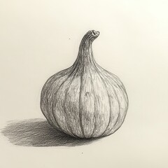 Poster - Detailed sketch of a single ridged gourd showcasing natural texture and shadow effects in monochrome tones