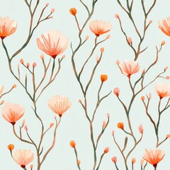 Poster - Delicate watercolor doodle of flowers and branches creating a calm and inviting atmosphere in a soft color palette