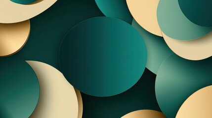 Fototapete - Geometric background featuring overlapping shapes in shades of green and gold for modern designs
