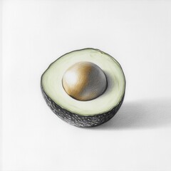Poster - Cut avocado with visible seed presented in detailed drawing on a clean backdrop