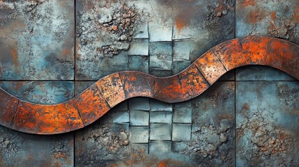 Aufkleber - Distressed metal background featuring an orange metal wave against textured blue surface with unique details