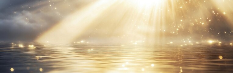 Poster - Celestial waters illuminated by soft white and gold light during twilight