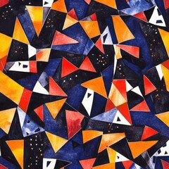 Poster - Bold doodle cartoon style watercolor artwork featuring geometric shapes and vibrant colors